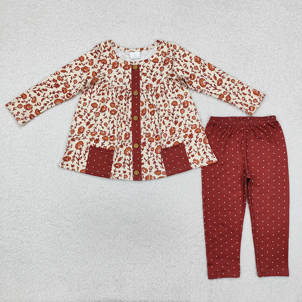 Baby Girls Fall Brown Flowers Tunic Legging Clothes Sets