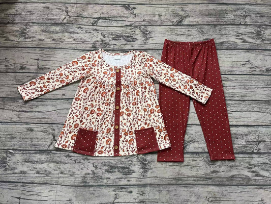 Baby Girls Fall Brown Flowers Tunic Legging Clothes Sets