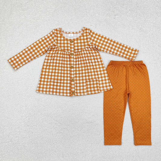 Baby Girls Fall Khaki Checked Tunic Legging Clothes Sets