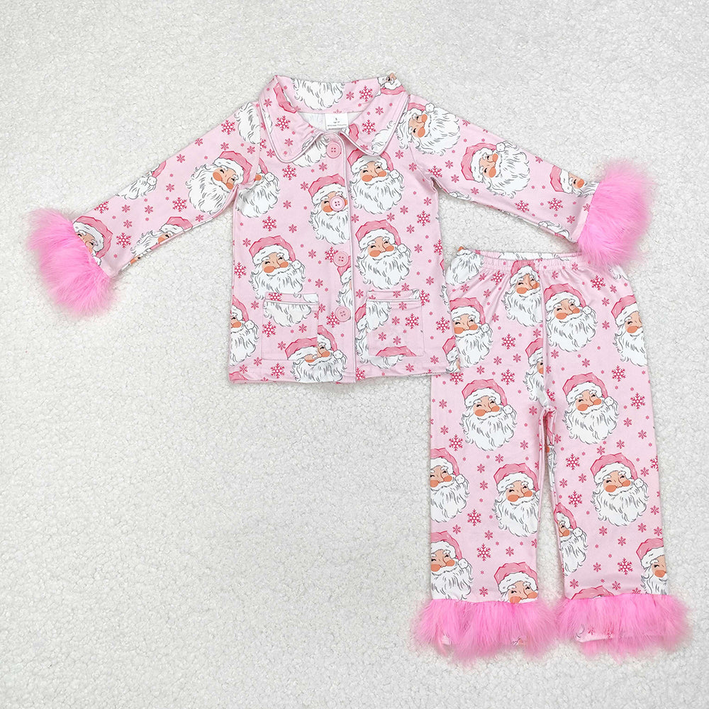 Baby Girls Christmas Pink Santas Fur Shirt Pants Clothes Sets