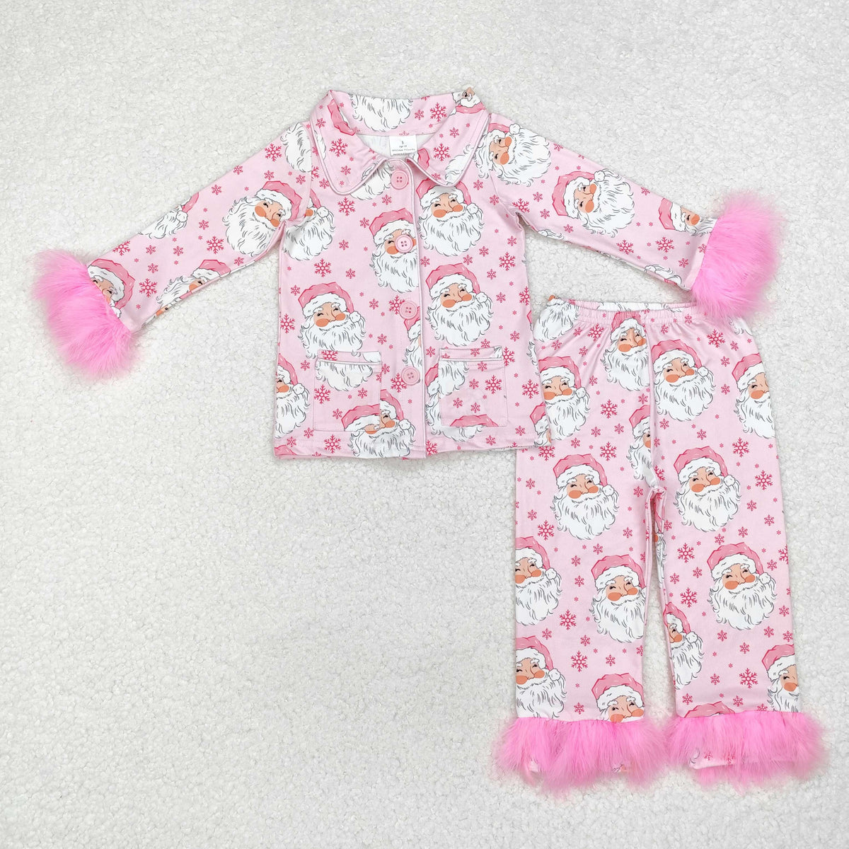 Sibling Baby Girls Long Sleeve Christmas Button Top Pant Fur Sleeves Pajamas Clothes Sets