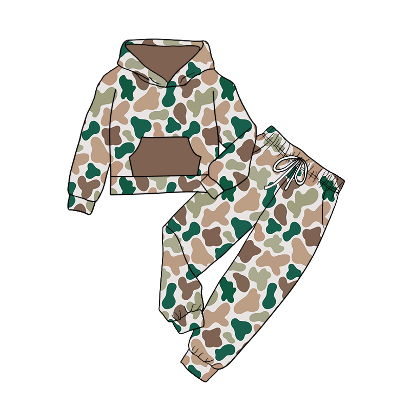 Baby Boys Brown Camo Hooded Tops Pants Clothes Sets Preorder