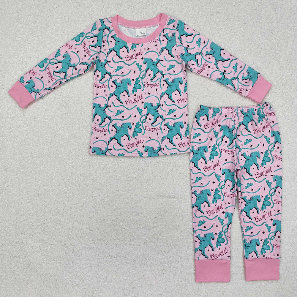 Baby Girls Western Cowgirl Horse Tops Pants Pajamas Clothes Sets