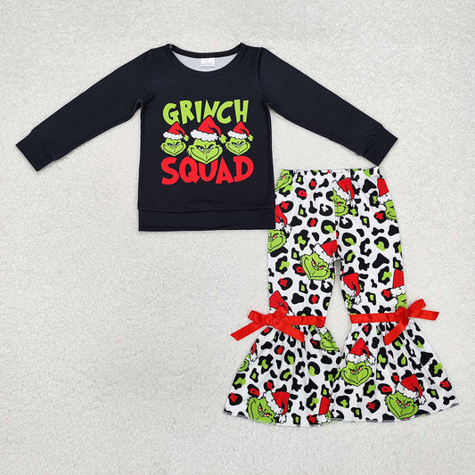 Baby Girls Christmas Frog Squad Tops Bell Pants Clothes Sets