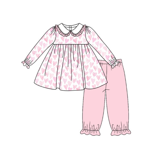 Baby Girls Valentines Pink Tunic Tops Ruffle Pants Clothes Sets Preorder