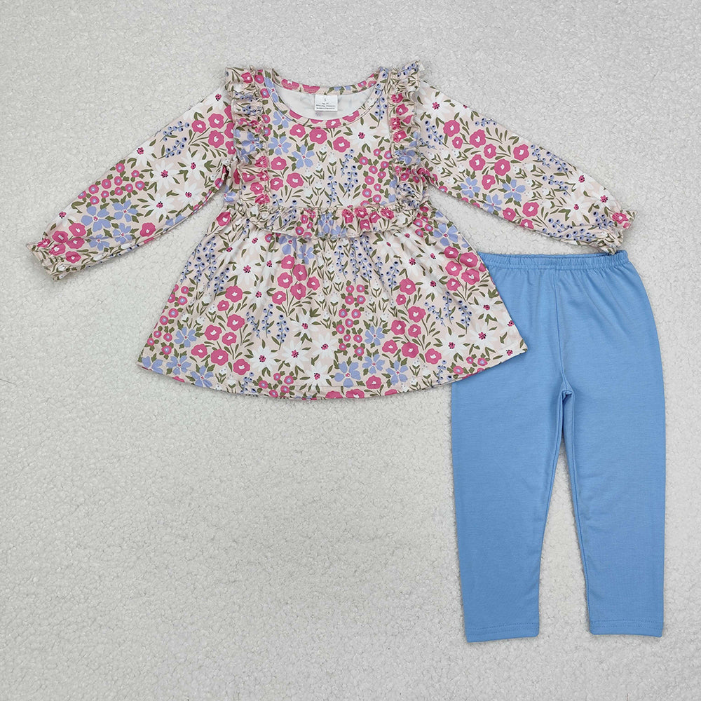 Baby Girls Blue Flowers Tunic Tops Legging Clothes Sets