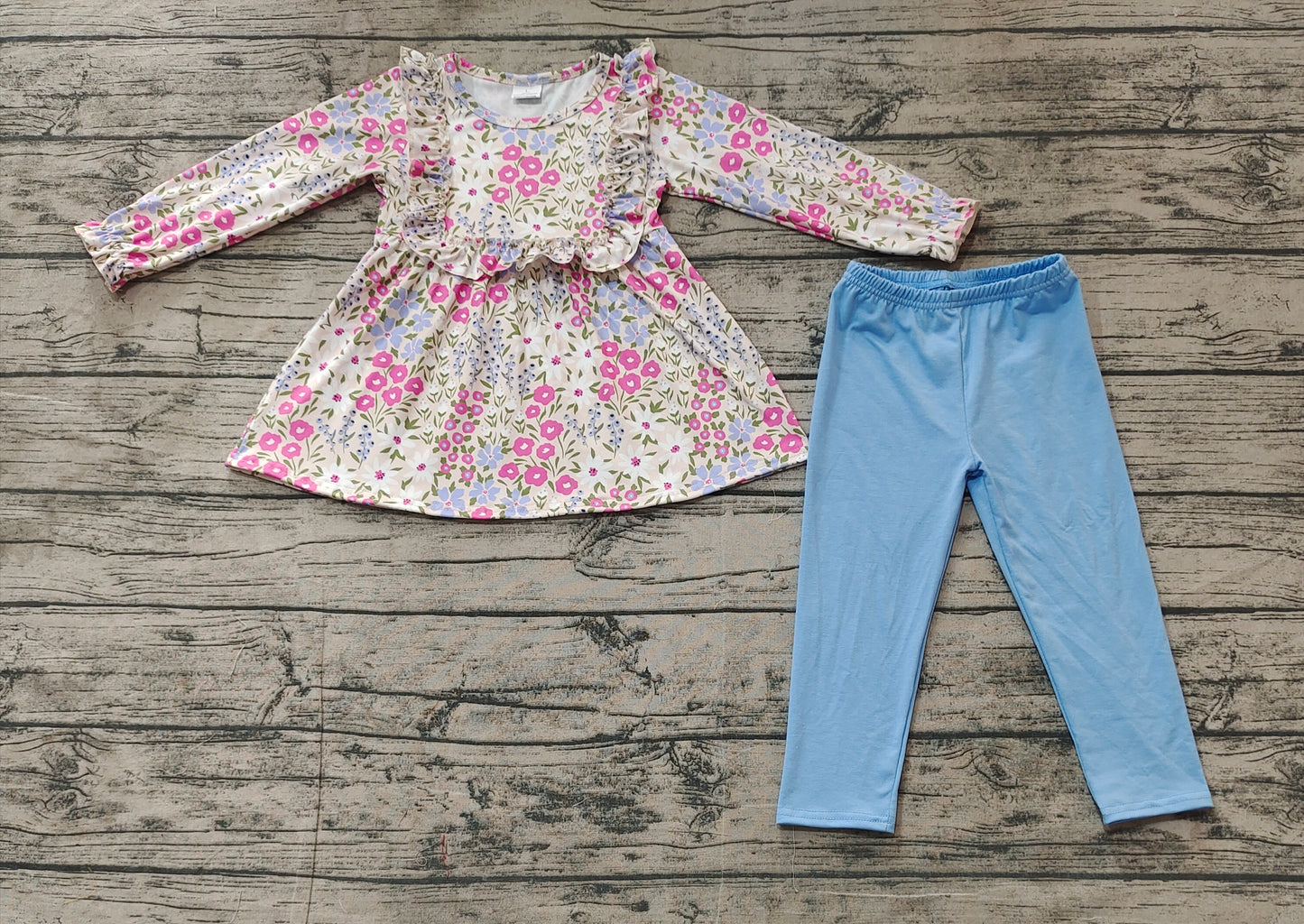 Baby Girls Blue Flowers Tunic Tops Legging Clothes Sets