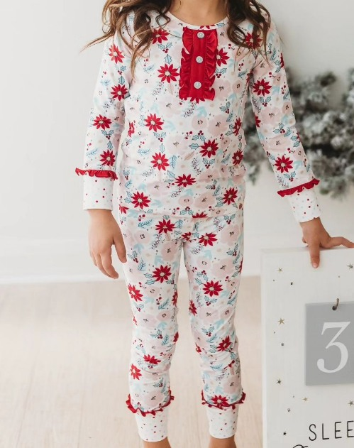 Baby Girls Christmas Flowers Tops Pants Pajamas Clothes Sets Preorder