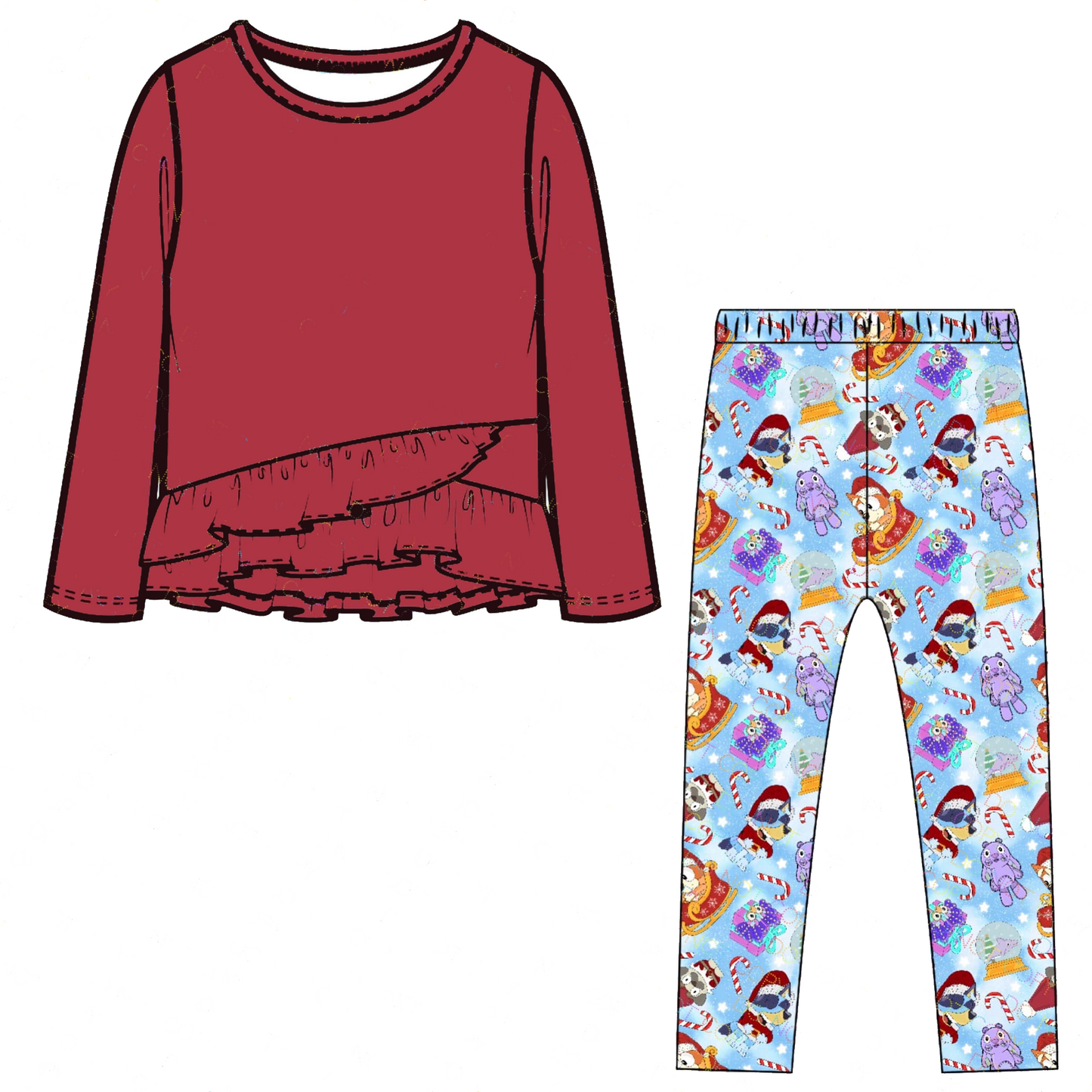 Baby Girls Christmas Wine Top Dog Legging Clothes Sets Preorder