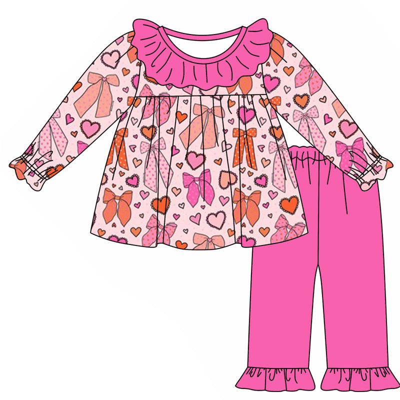 Baby Girls Valentines Hearts Tunic Top Ruffle Pants Clothes Sets Preorder