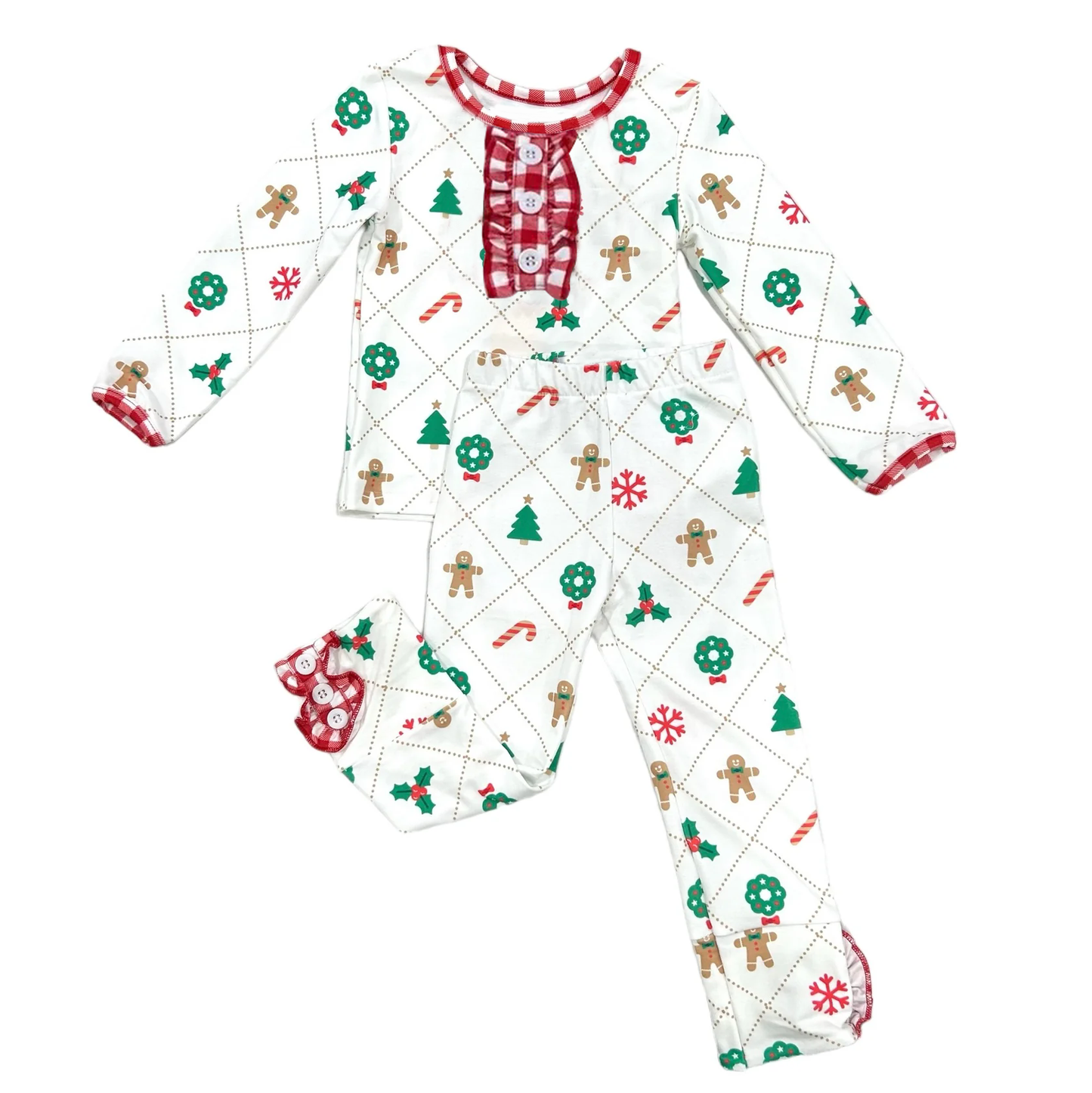 Baby Girls Christmas Gingerbread Tree Top Pants Pajamas Clothes Sets Preorder