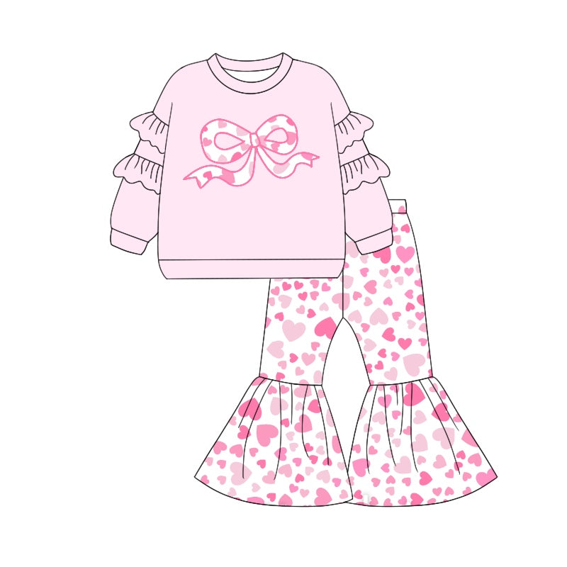 Baby Girls Valentines Pink Bows Hearts Top Bell Pants Clothes Sets Preorder