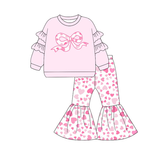 Baby Girls Valentines Pink Bows Hearts Top Bell Pants Clothes Sets Preorder