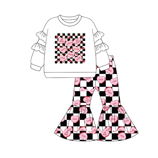 Baby Girls Valentines Be Mine Hearts Top Bell Pants Clothes Sets Preorder