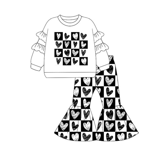 Baby Girls Valentines White Hearts Top Bell Pants Clothes Sets Preorder