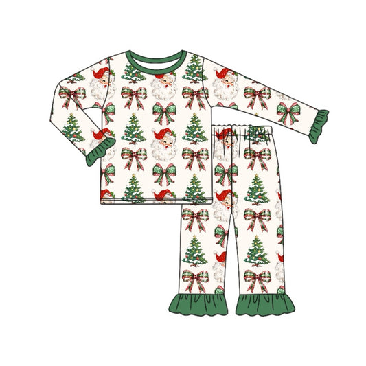 Baby Girls Christmas Green Sants Bows Top Pants Pajamas Outfits Sets Preorder