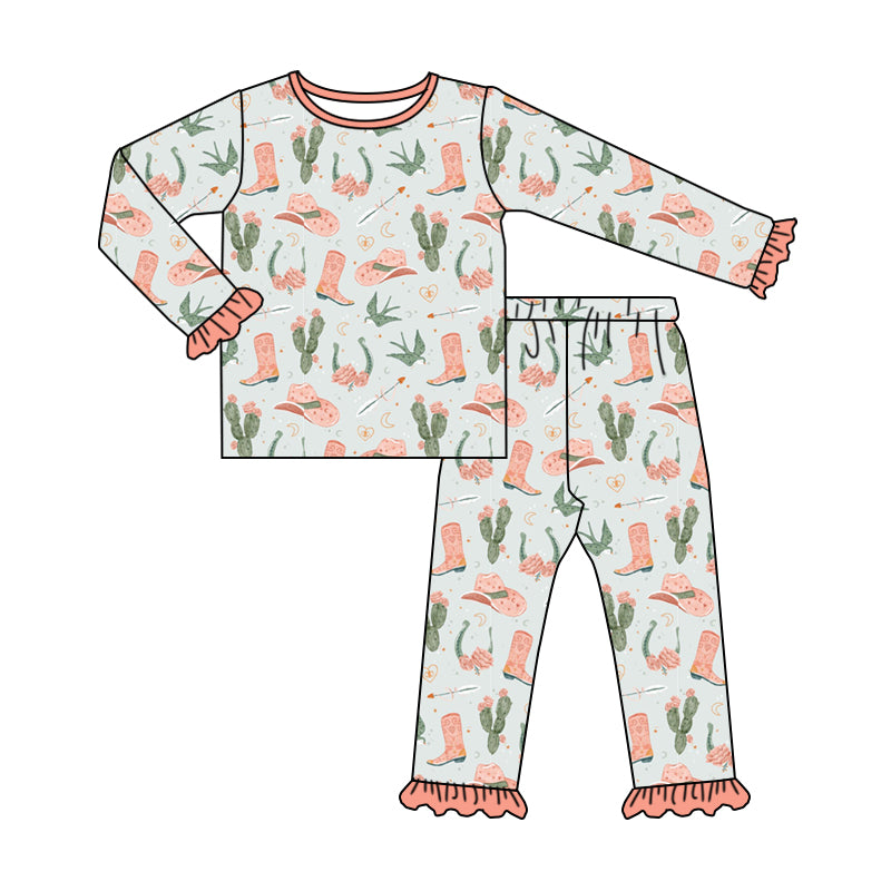 Baby Girls Western Boots Cactus Shirt Pants Pajamas Clothes Sets Preorder