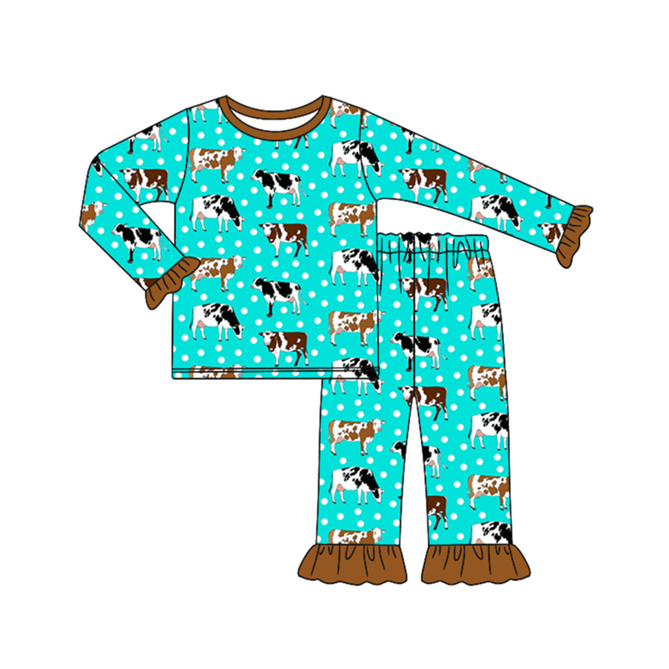 Baby Girls Western Cows Dots Top Pants Pajamas Clothes Sets Preorder