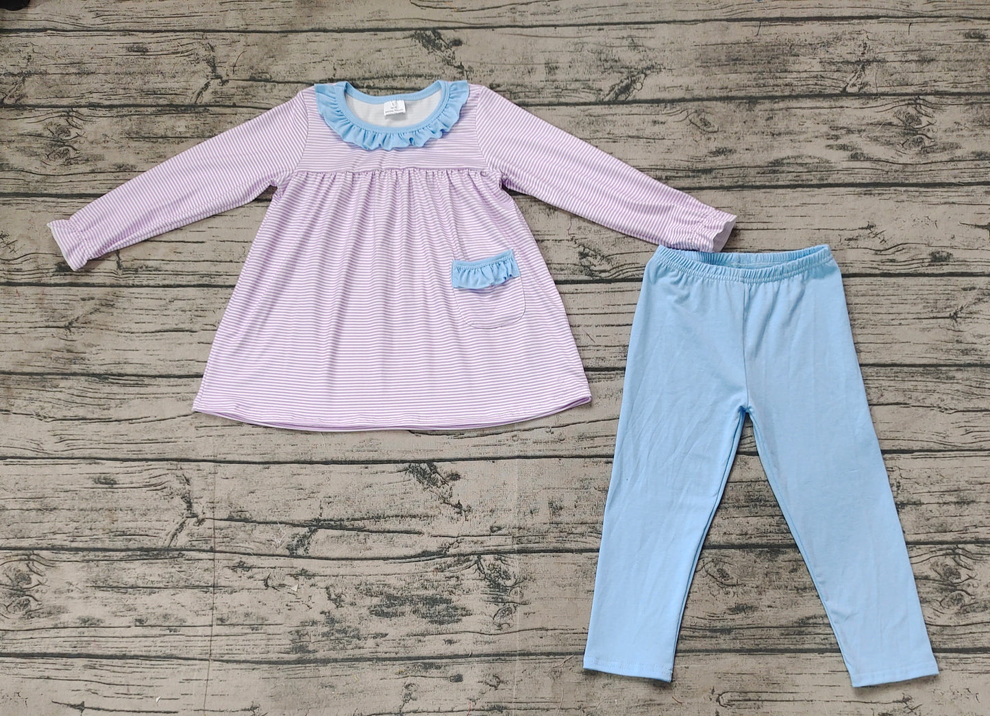 Baby Girls Lavender Stripes Pocket Tunic Top Legging Clothes Sets