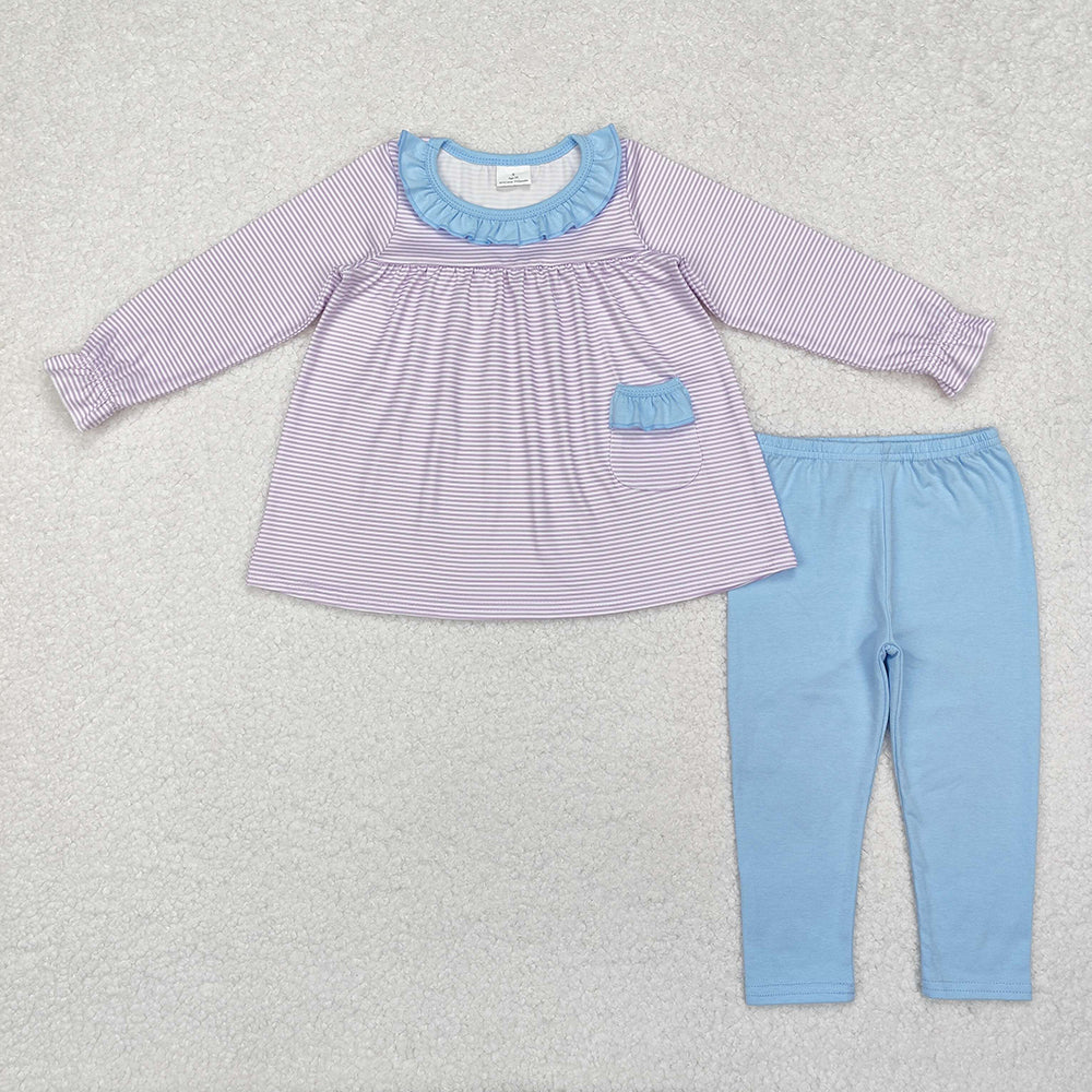 Baby Girls Lavender Stripes Pocket Tunic Top Legging Clothes Sets