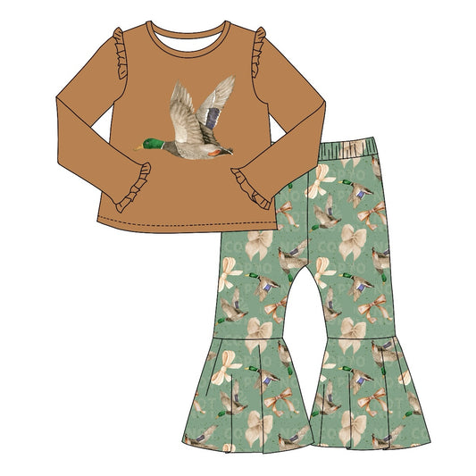 Baby Girls Ducks Hunting Top Bows Bell Pants Clothes Sets Preorder