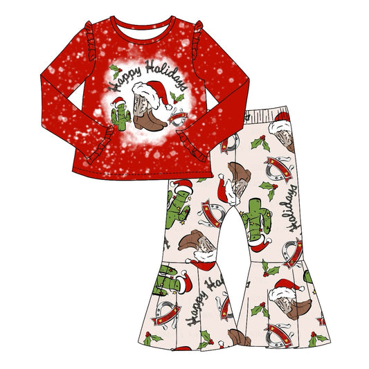 Baby Christmas Western Boots Cactus Top Bell Pants Clothes Sets Preorder