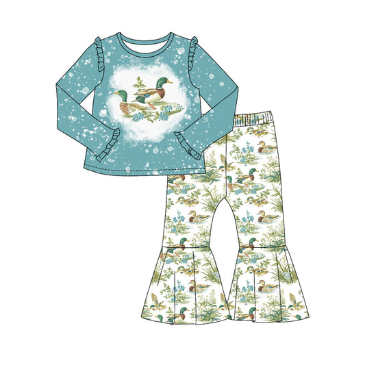 Baby Girls Ducks Hunting Top Bell Pants Clothes Sets Preorder