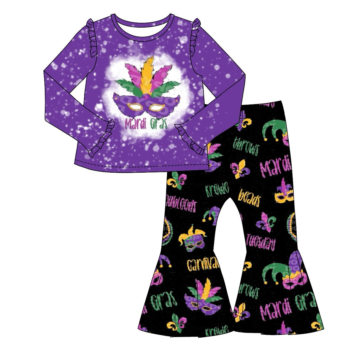 Baby Girls Mardi Gras Masks Top Bell Pants Clothes Sets Preorder