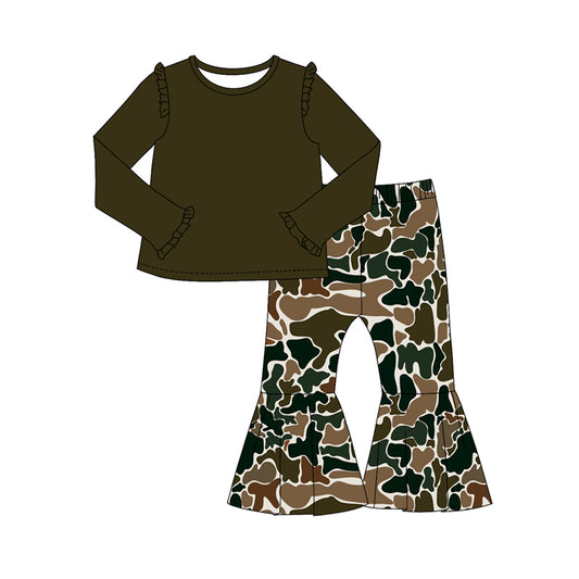 Baby Girls Brown Top Camo Bell Pants Clothes Sets Preorder