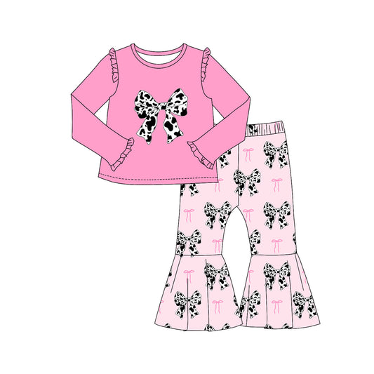 Baby Girls Pink Top Western Bows Bell Pants Clothes Sets Preorder