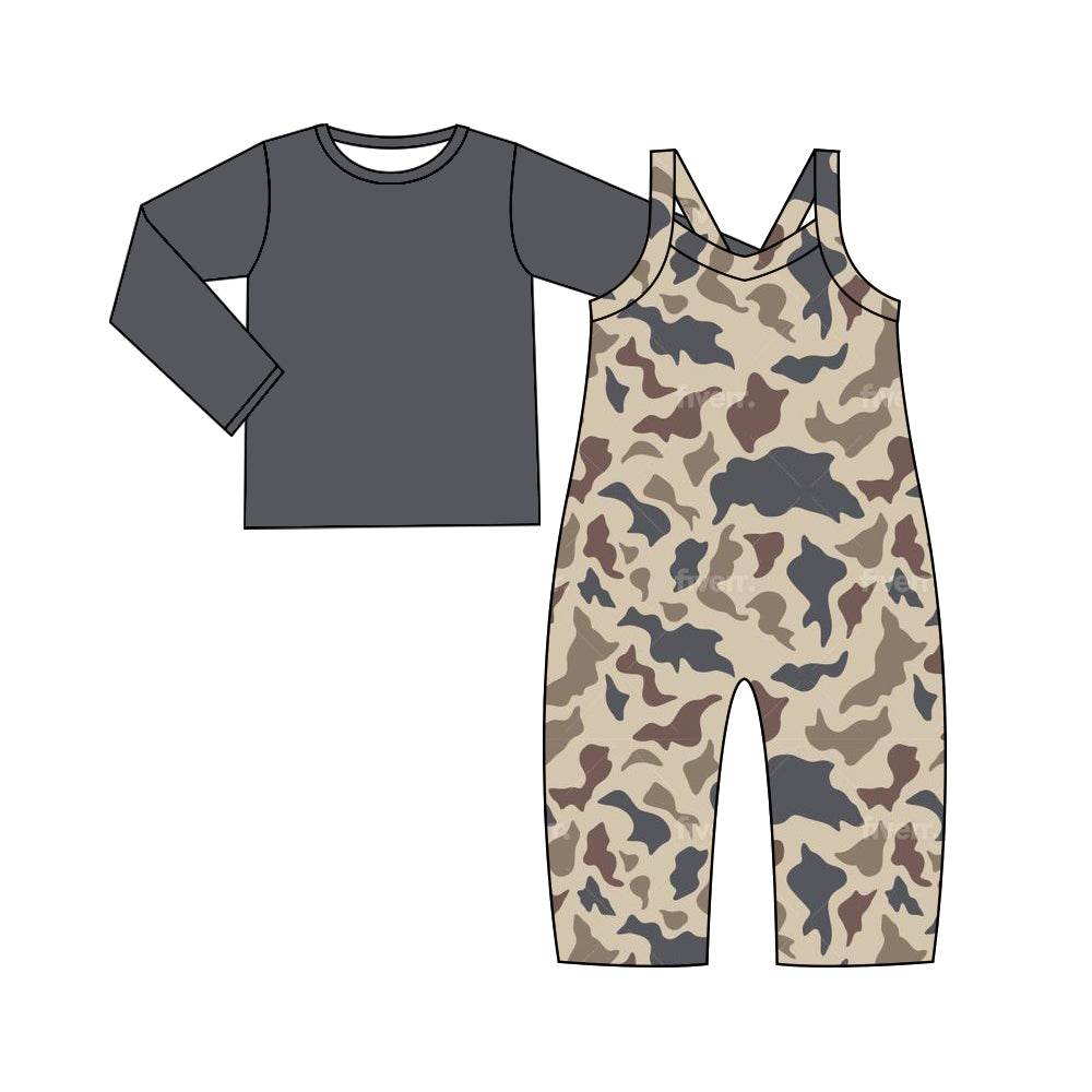 Baby Girls Light Khaki Camo Straps Jumpsuits Shirts 2pcs Sets Preorder