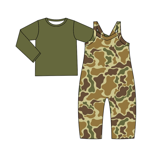 Baby Girls Green Camo Straps Jumpsuits Shirts 2pcs Sets Preorder