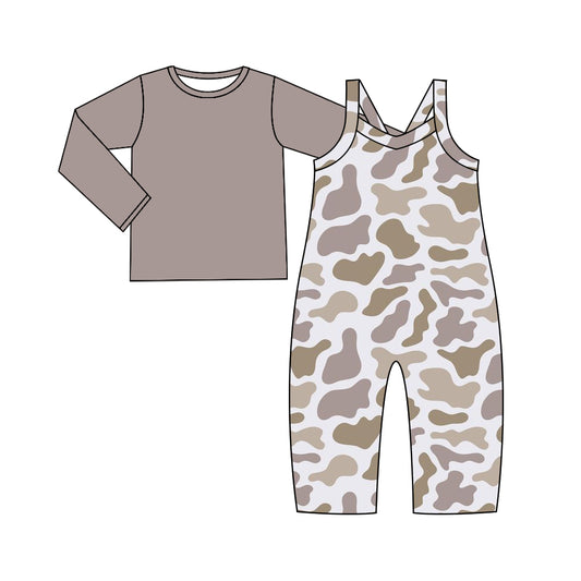 Baby Girls Grey Camo Straps Jumpsuits Shirt 2pcs Sets Preorder