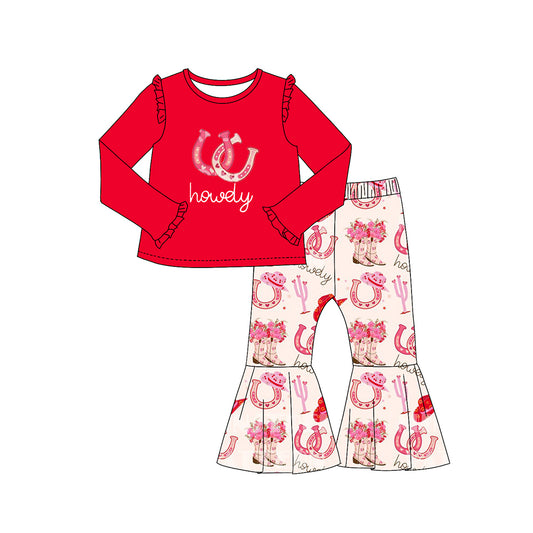 Baby Girls Valentines Western Boots Shirt Bell Pants Clothes Sets Preorder