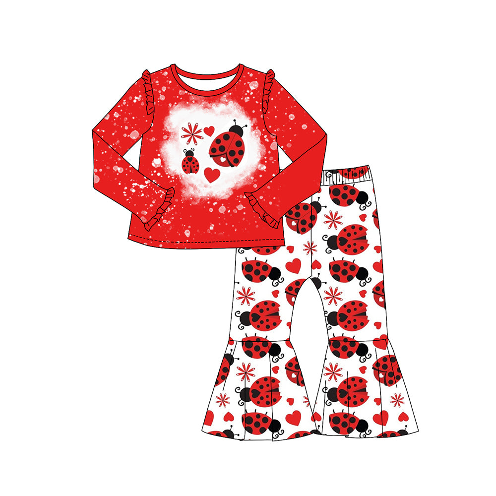 Baby Girls Valentines Ladybugs Shirt Bell Pants Clothes Sets Preorder