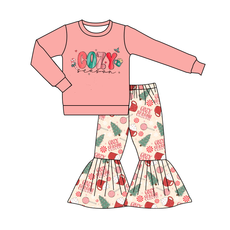 Baby Girls Cozy Christmas Pink Shirt Bell Pants Clothes Sets Preorder