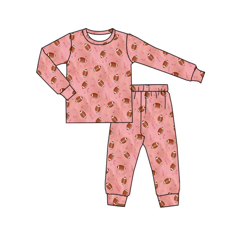 Baby Kids Girls Football Fall Pink Shirt Pants Pajamas Clothes Sets Preorder