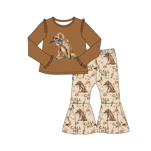 Baby Girls Call Me Dog Hunting Shirt Bell Pants Clothes Sets Preorder