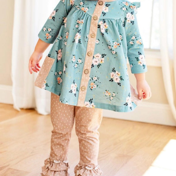 Baby Girls Fall Flowers Tunic Ruffle Pants Clothes Sets Preorder