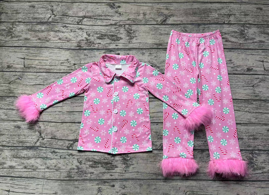 Baby Girls Christmas Balls Fur Tops Pants Pajamas Clothes Sets