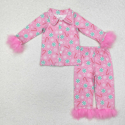 Mommy and Me Baby Girls Adult Christmas Balls Fur Tops Pants Pajamas