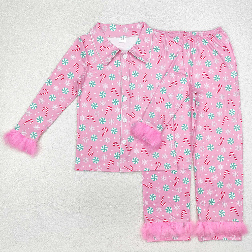 Mommy and Me Baby Girls Adult Christmas Balls Fur Tops Pants Pajamas