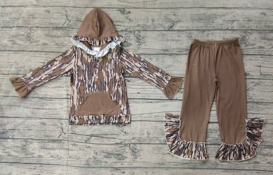 Baby Girls Bottomland Camo Hooded Top Bell Pants Clothes Sets