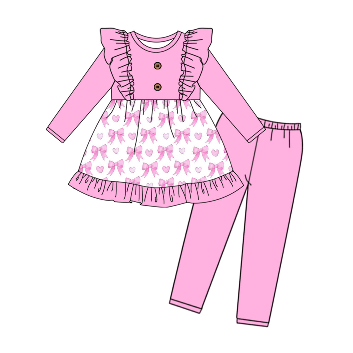 Baby Girls Pink Ruffle Bows Tunic Legging Clothes Sets Preorder