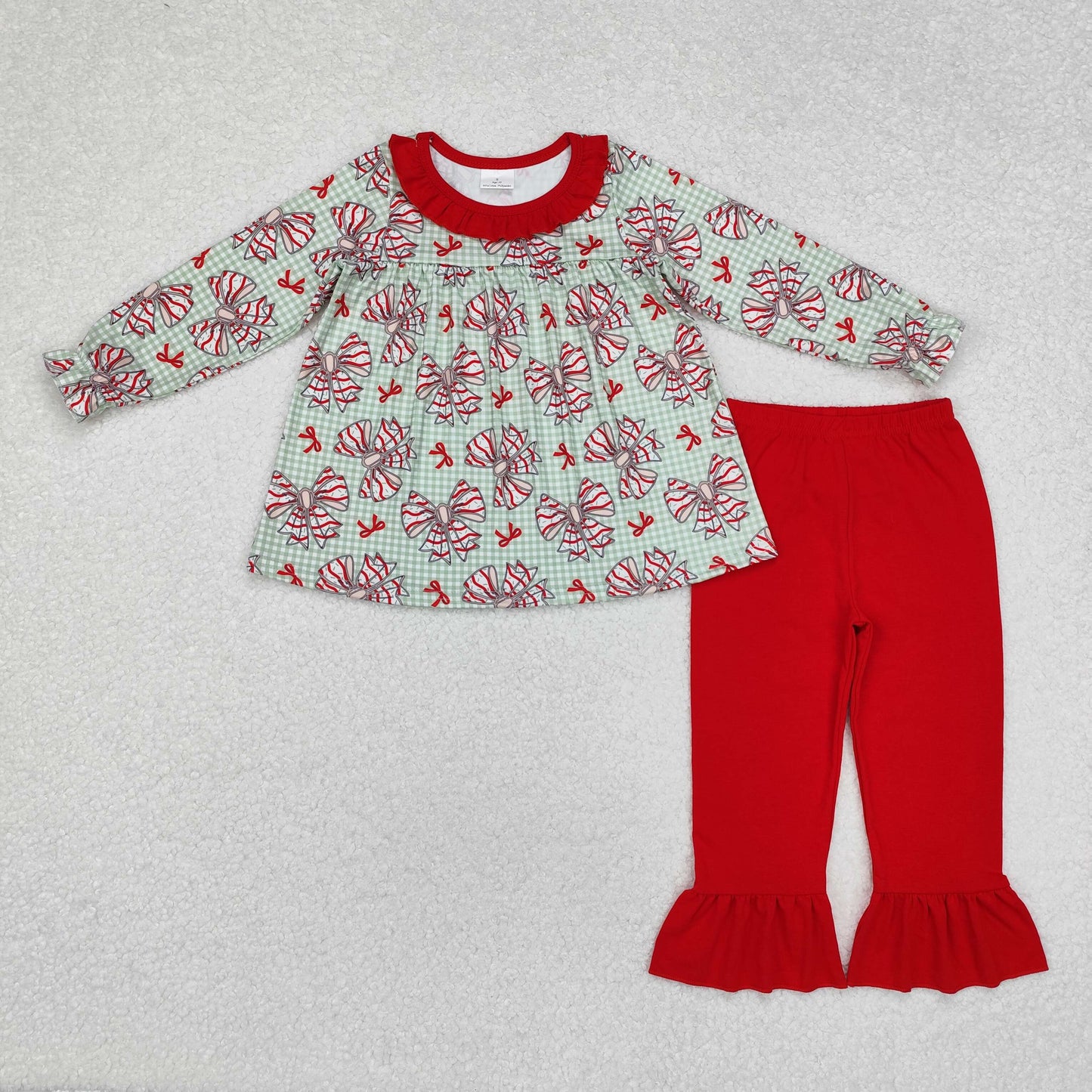 Sibling Baby Girls Long Sleeves Gingerbread Santa Plaid Tunic Ruffle Pants Christmas Sets