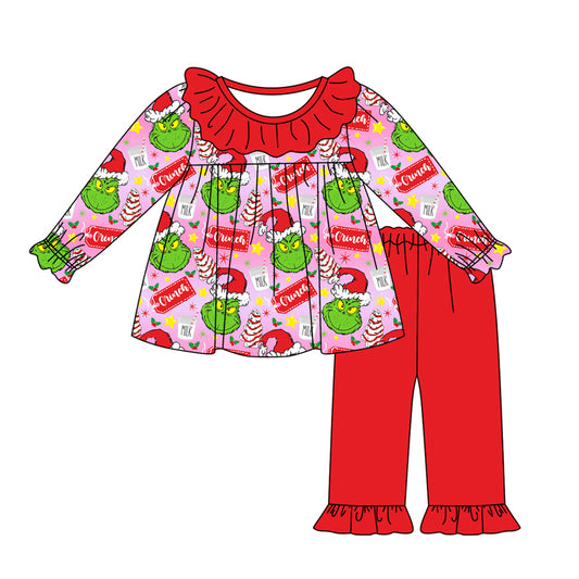 Baby Girls Christmas Frog Pink Cake Tunic Ruffle Pants Clothes Sets Preorder