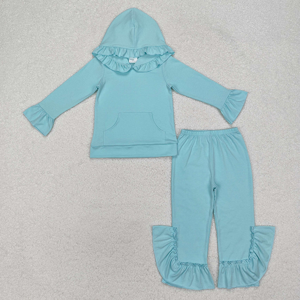 Baby Girls Aqua Hooded Ruffle Top Bell Pants Clothes Sets