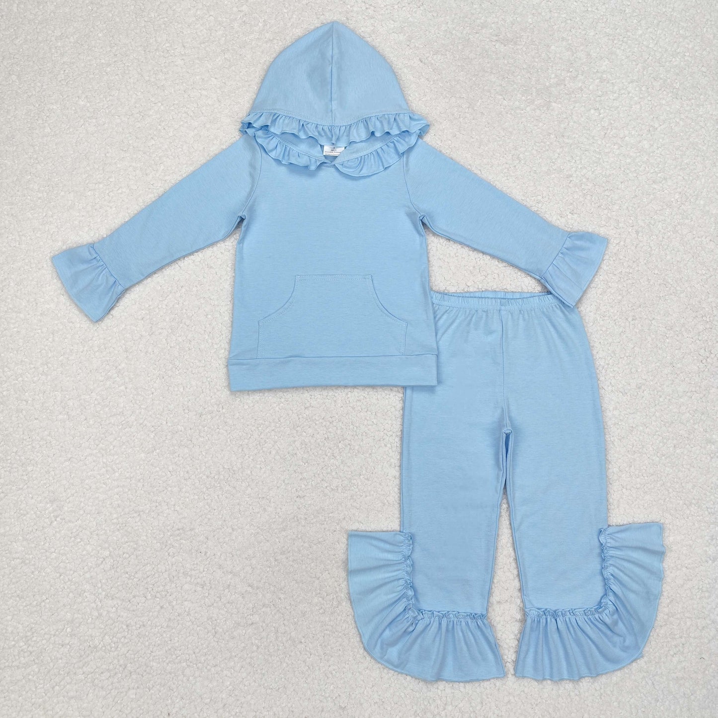 Sibling Baby Girls Colorful Cotton Hooded Ruffle Top Bell Pants Clothes Sets