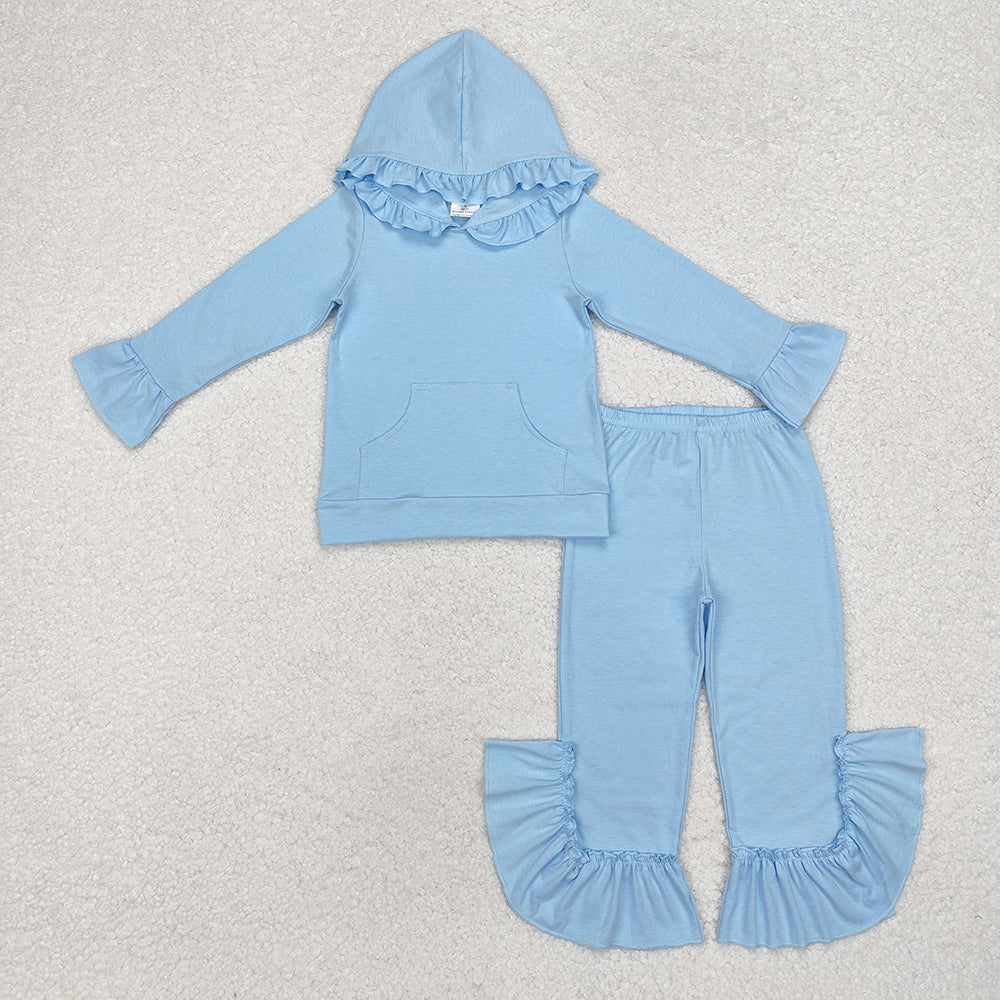 Baby Girls Light Blue Hooded Ruffle Top Bell Pants Clothes Sets