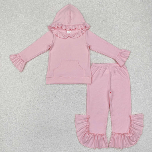 Baby Girls Pink Hooded Ruffle Top Bell Pants Clothes Sets